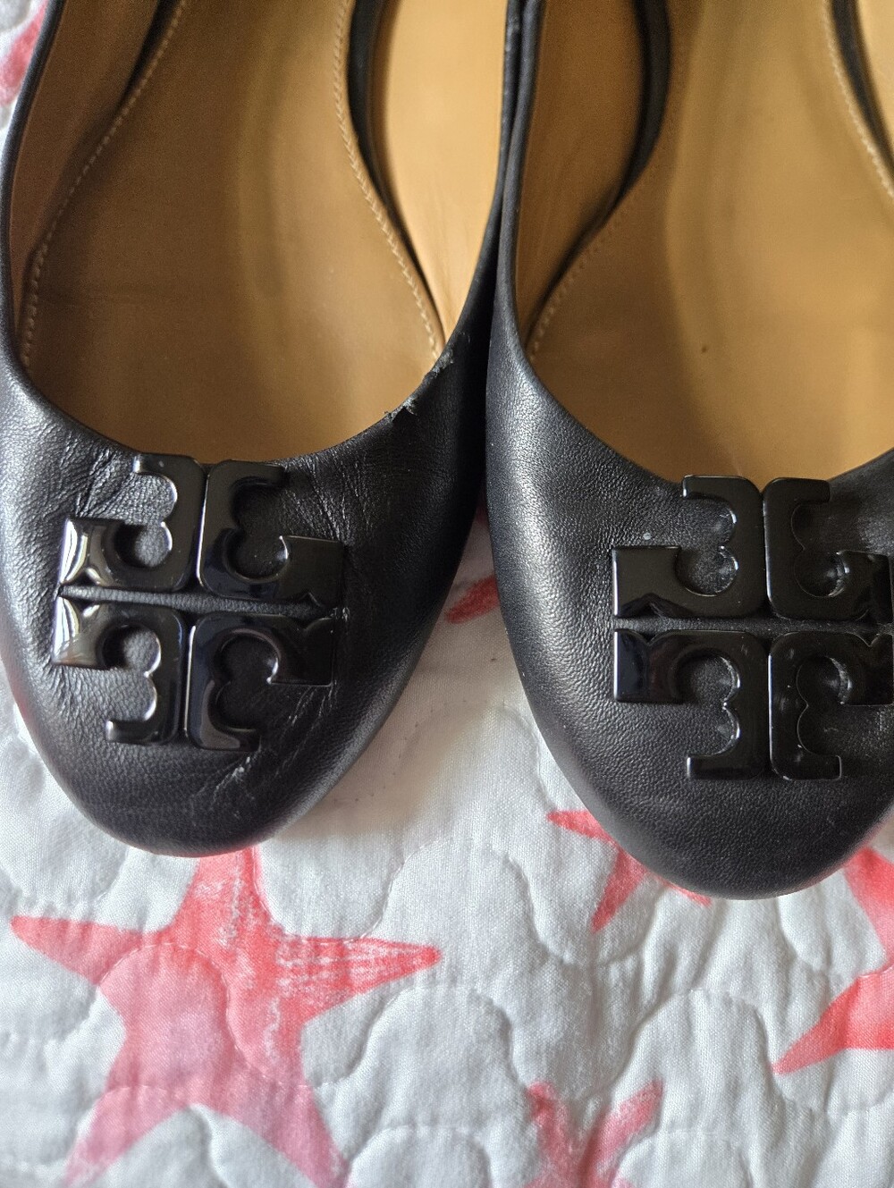Tory Burch Black Leather Lowell 2 Ballet Flats Size 10.5 With Box